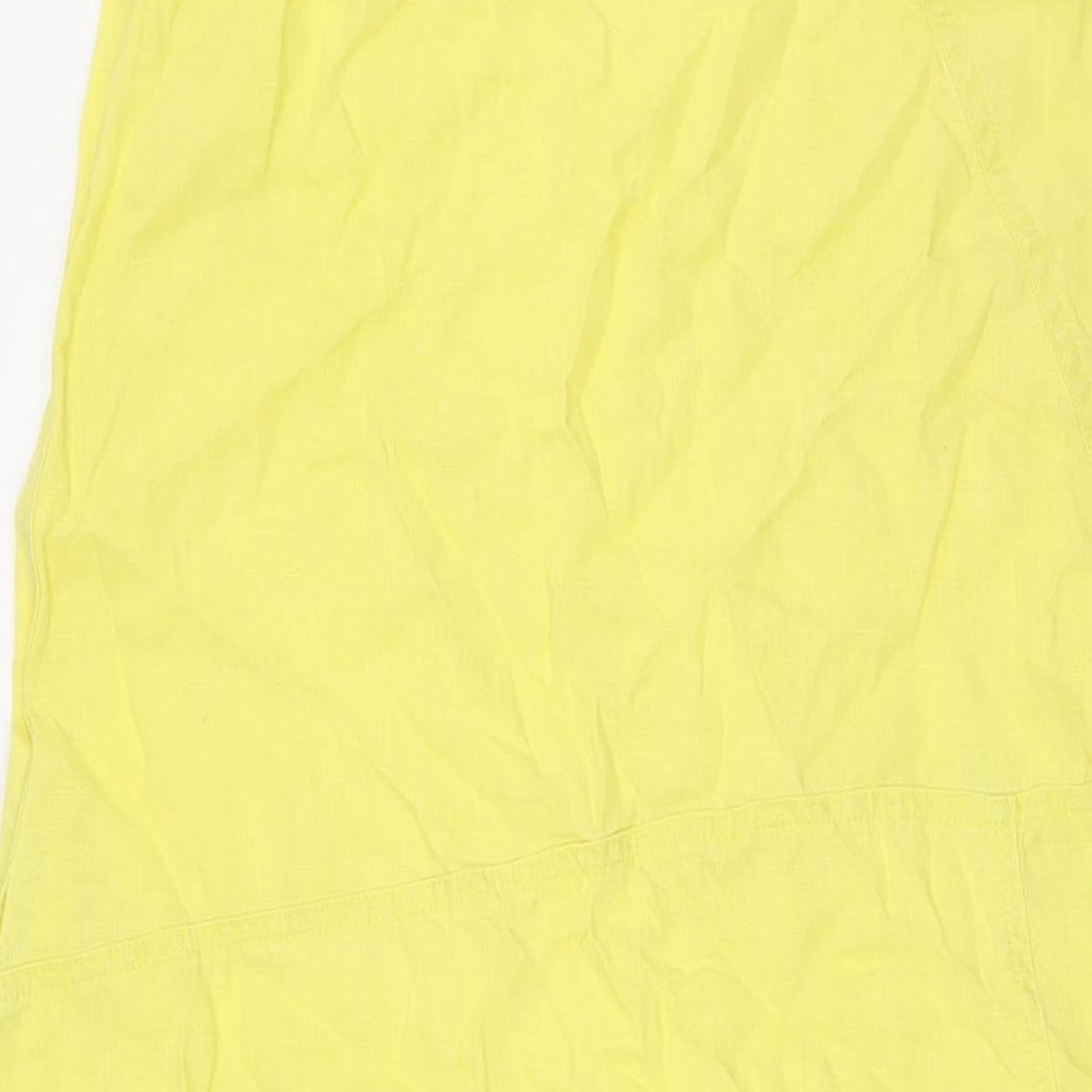Sussan Womens Yellow Linen A-Line Size 8 Scoop Neck - Pockets