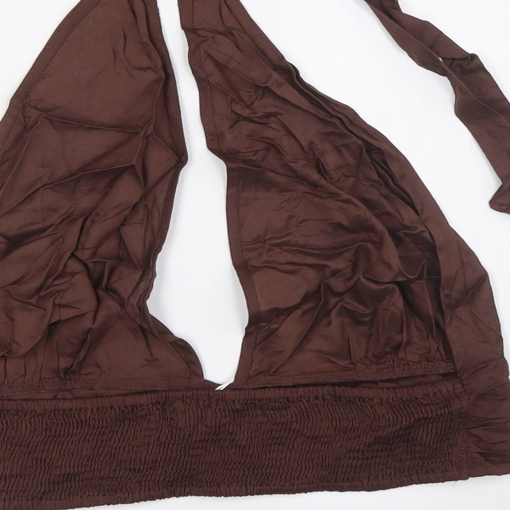 Womens UK Size L River Island Brown Cropped Button-Up