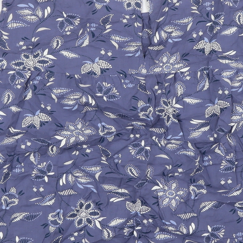 Old Navy Womens Blue Floral Cotton Basic Button-Up Size 2XL Boat Neck