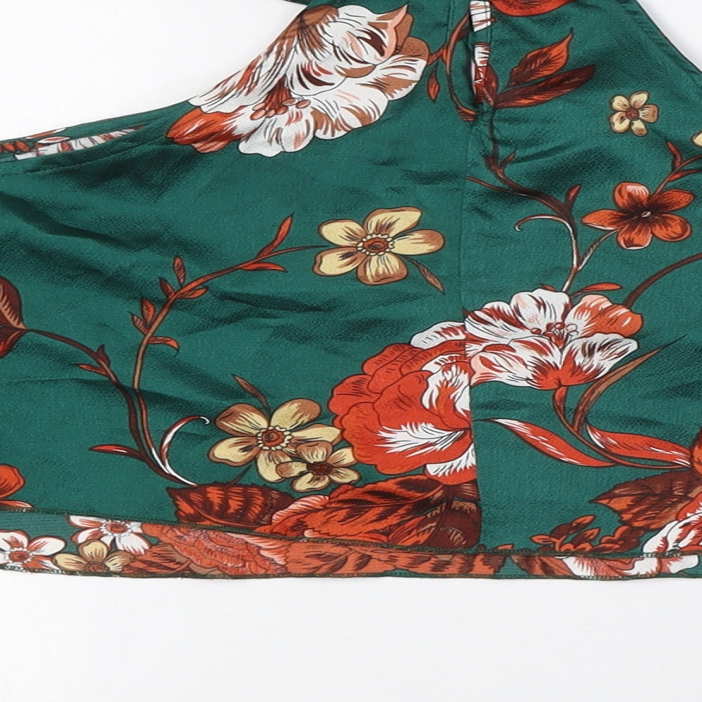 Womens UK Size 10 PRETTYLITTLETHING Green Cropped Button-Up