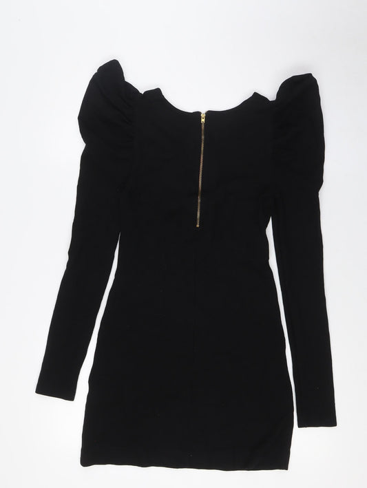 French Connection Womens Black Viscose Pencil Dress Size 6 V-Neck Zip