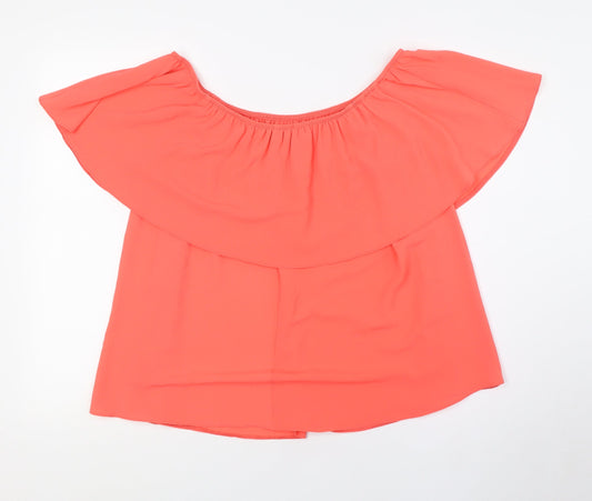 Evans Womens Pink Polyester Basic Button-Up Size 14 Off the Shoulder