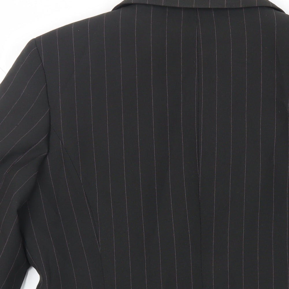 Brand and care label for AMARANTO women’s black striped jacket blazer, size UK 12, button