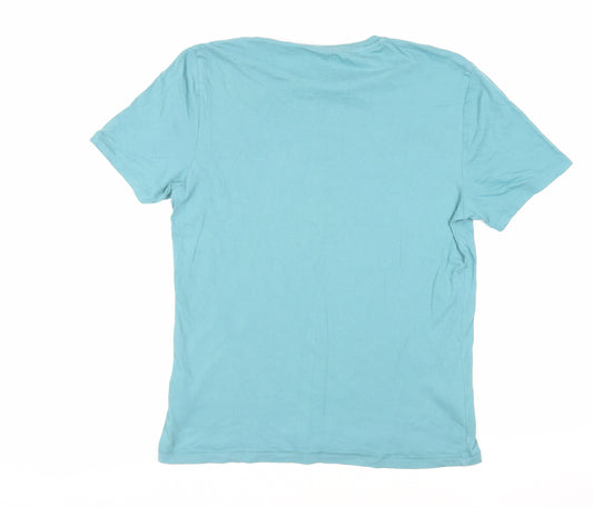 Marks and Spencer Mens Blue Cotton T-Shirt Size S Crew Neck - Bicycle Print