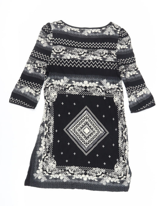 NEXT Womens Black Paisley Viscose Shift Size 12 Square Neck Pullover