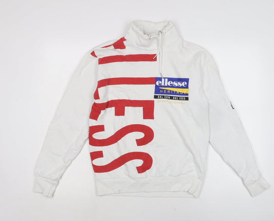 Additional front view of Ellesse women’s white cotton pullover sweatshirt, size UK 6