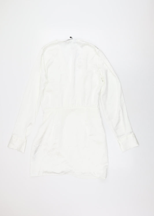 Zara Womens White Polyester Wrap Dress Size S V-Neck Zip