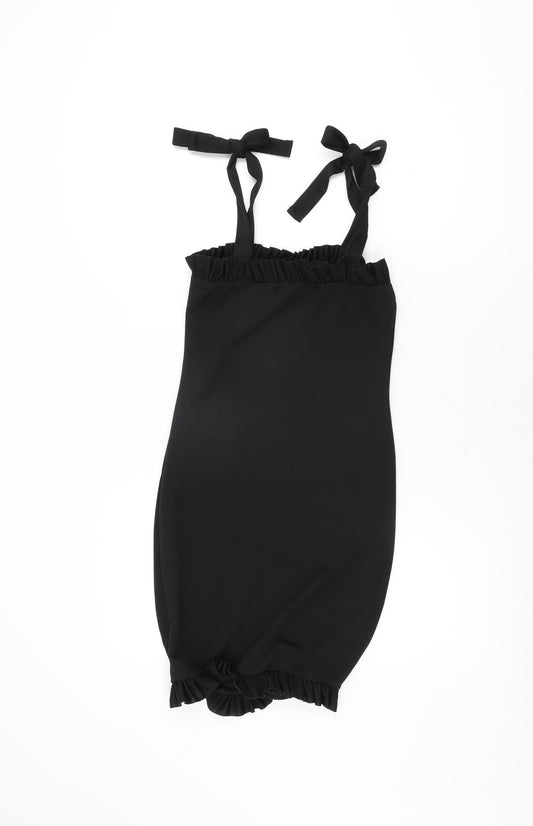 PRETTYLITTLETHING Womens Black Polyester Bodycon Size 8 Square Neck Tie