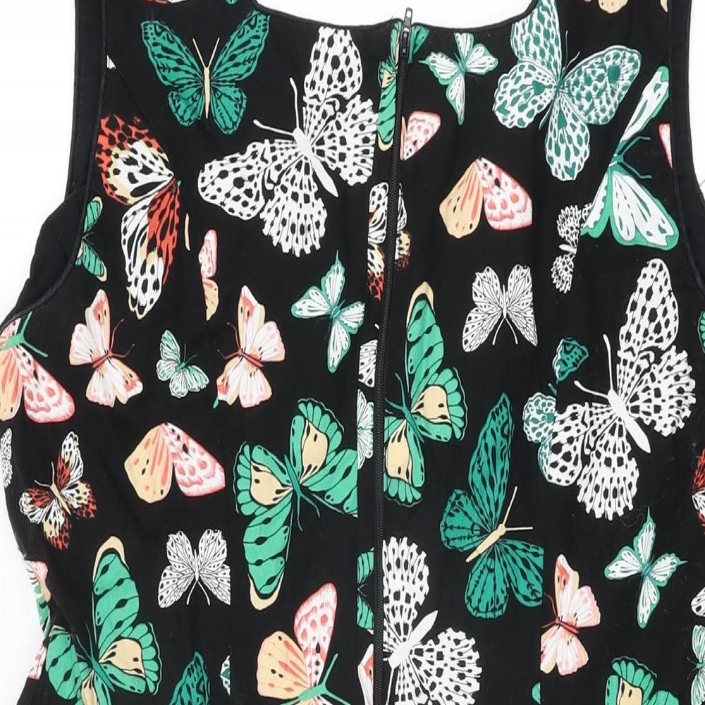 Dorothy Perkins Womens Black Geometric Cotton Shift Size 16 Square Neck Zip