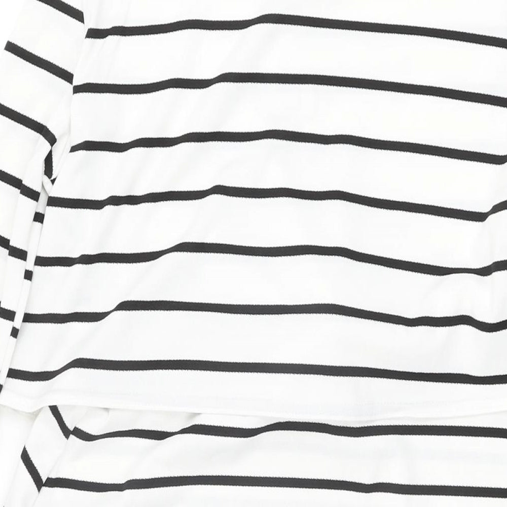 Boohoo Womens White Striped Polyester Shift Size 12 Round Neck Pullover