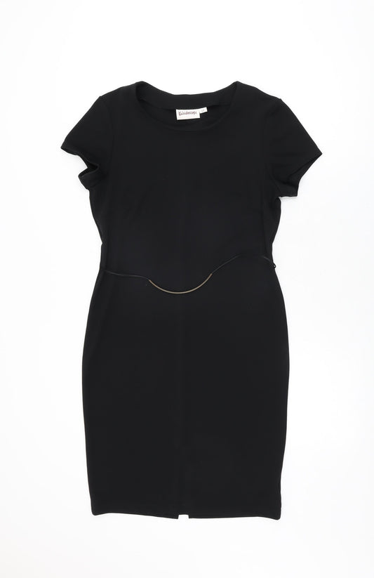 Additional front view of Kaleidoscope women’s black polyester bodycon, size UK 10, round neck pullover