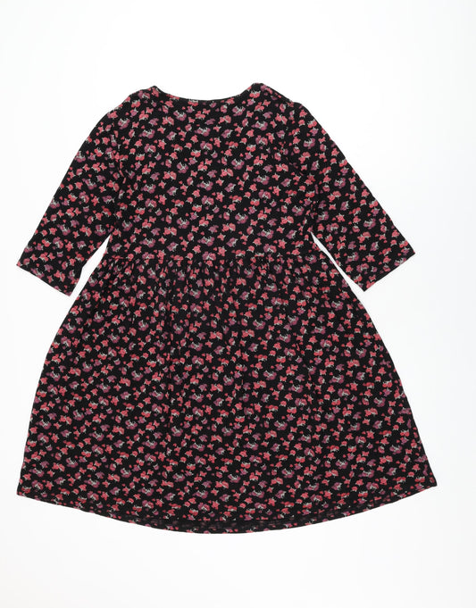 NEXT Womens Black Floral Viscose Skater Dress Size 12 Round Neck Pullover