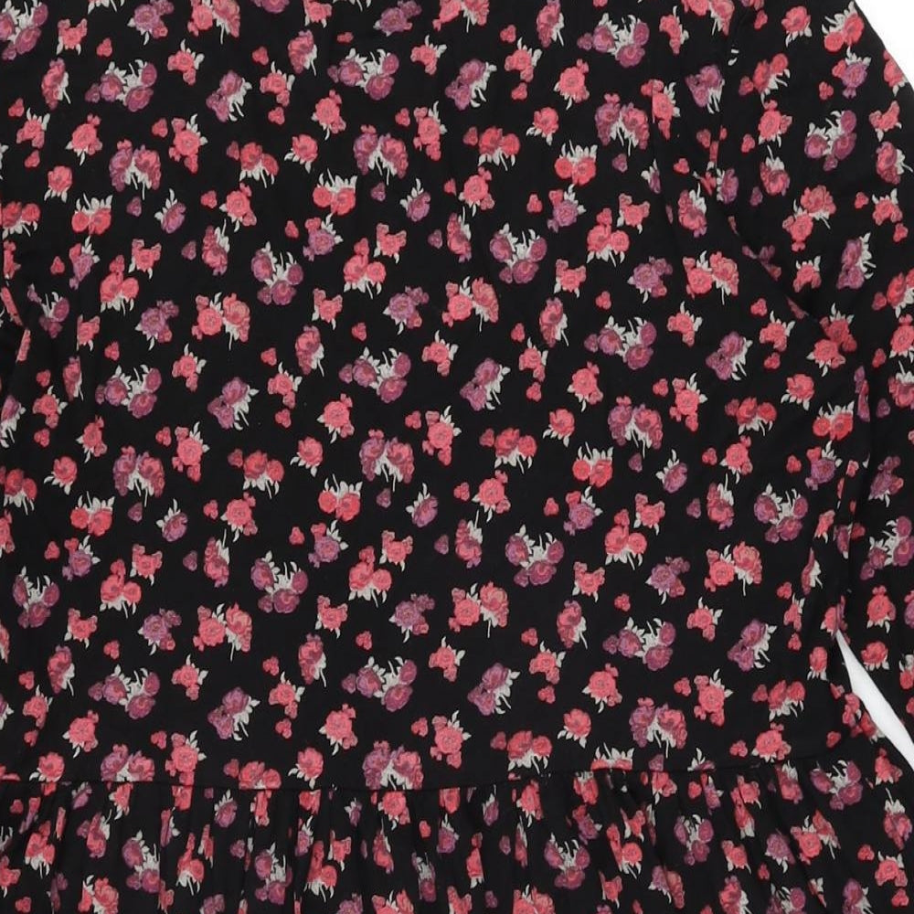 NEXT Womens Black Floral Viscose Skater Dress Size 12 Round Neck Pullover
