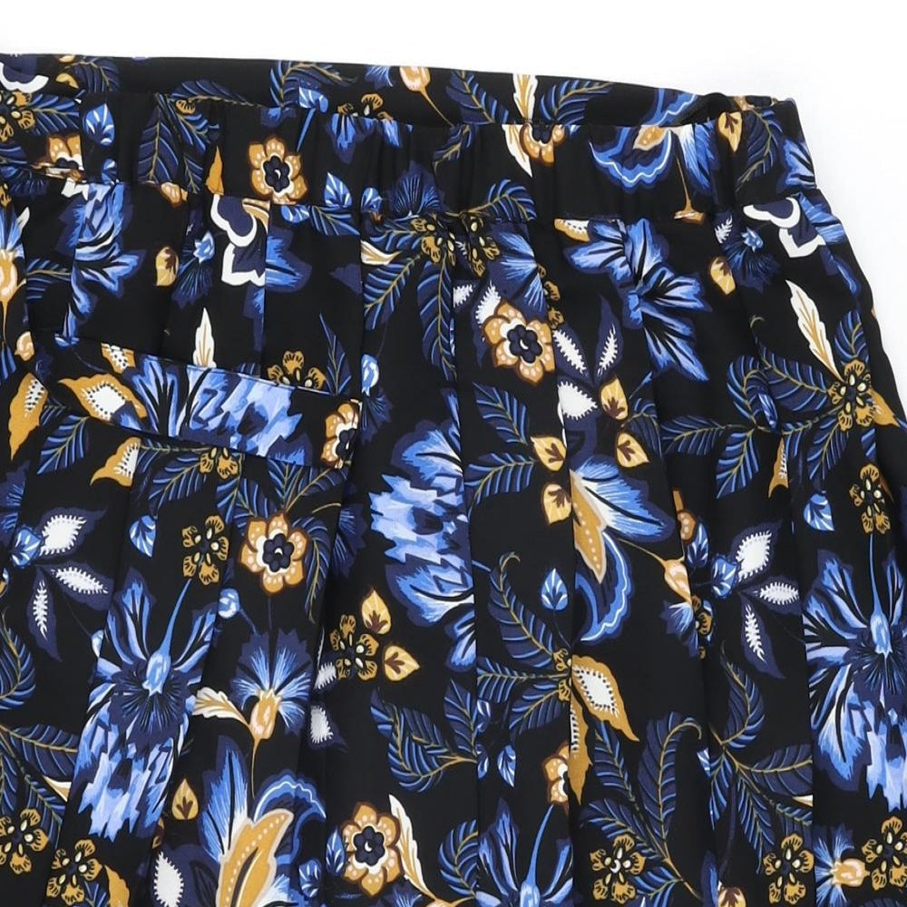 Marks and Spencer Womens Black Floral Polyester Swing Skirt Size 12 Tie