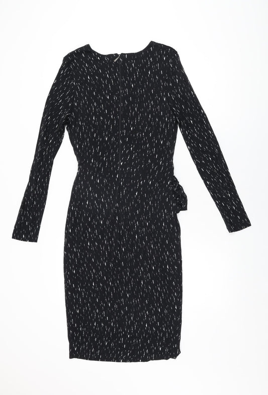 Autograph Womens Black Geometric Viscose Bodycon Size 12 Round Neck Zip