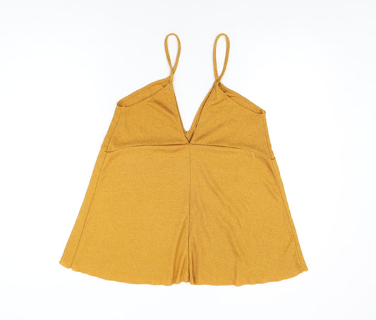 Womens UK Size S Zara Yellow Basic T-Shirt