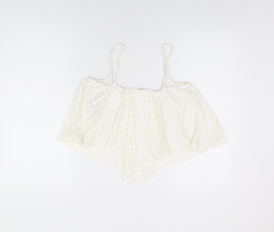 Womens UK Size 12 New Look White Cropped T-Shirt