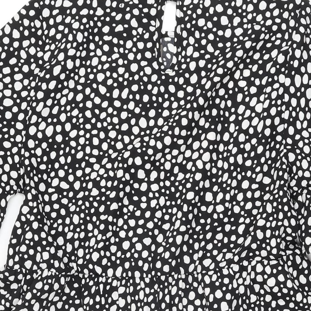 Boohoo Womens Black Geometric Polyester Shift Size 10 Round Neck Button