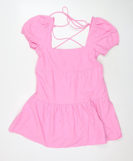 Stradivarius Womens Pink Polyester A-Line Size M Square Neck Pullover