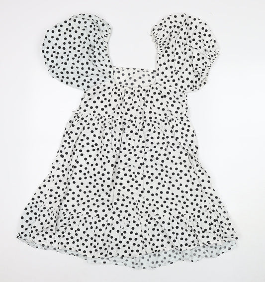 Miss Selfridge Womens White Polka Dot Cotton A-Line Size 10 Square Neck Pullover