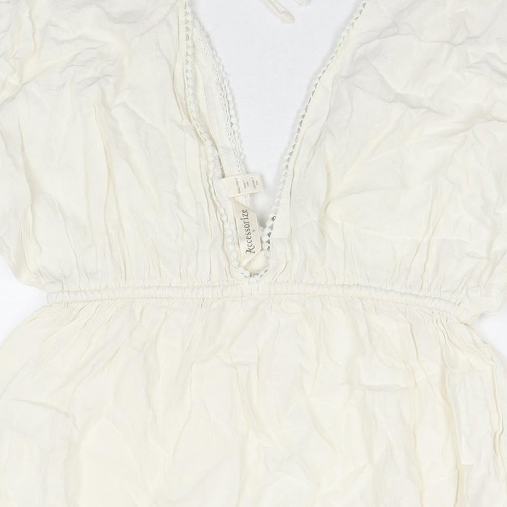 Accessorize Womens White Viscose Fit & Flare Size S V-Neck Pullover