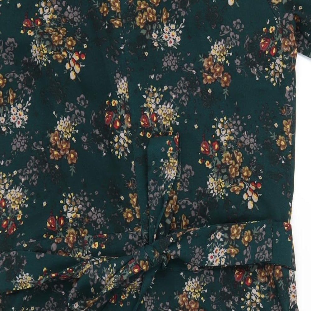 NEXT Womens Green Floral Polyester A-Line Size 8 Round Neck Zip