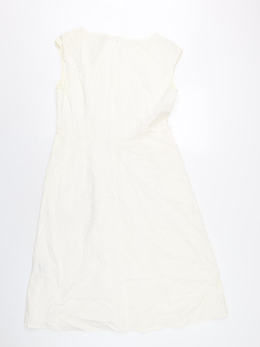 Uniqlo Womens Ivory Cotton A-Line Size M Round Neck Zip