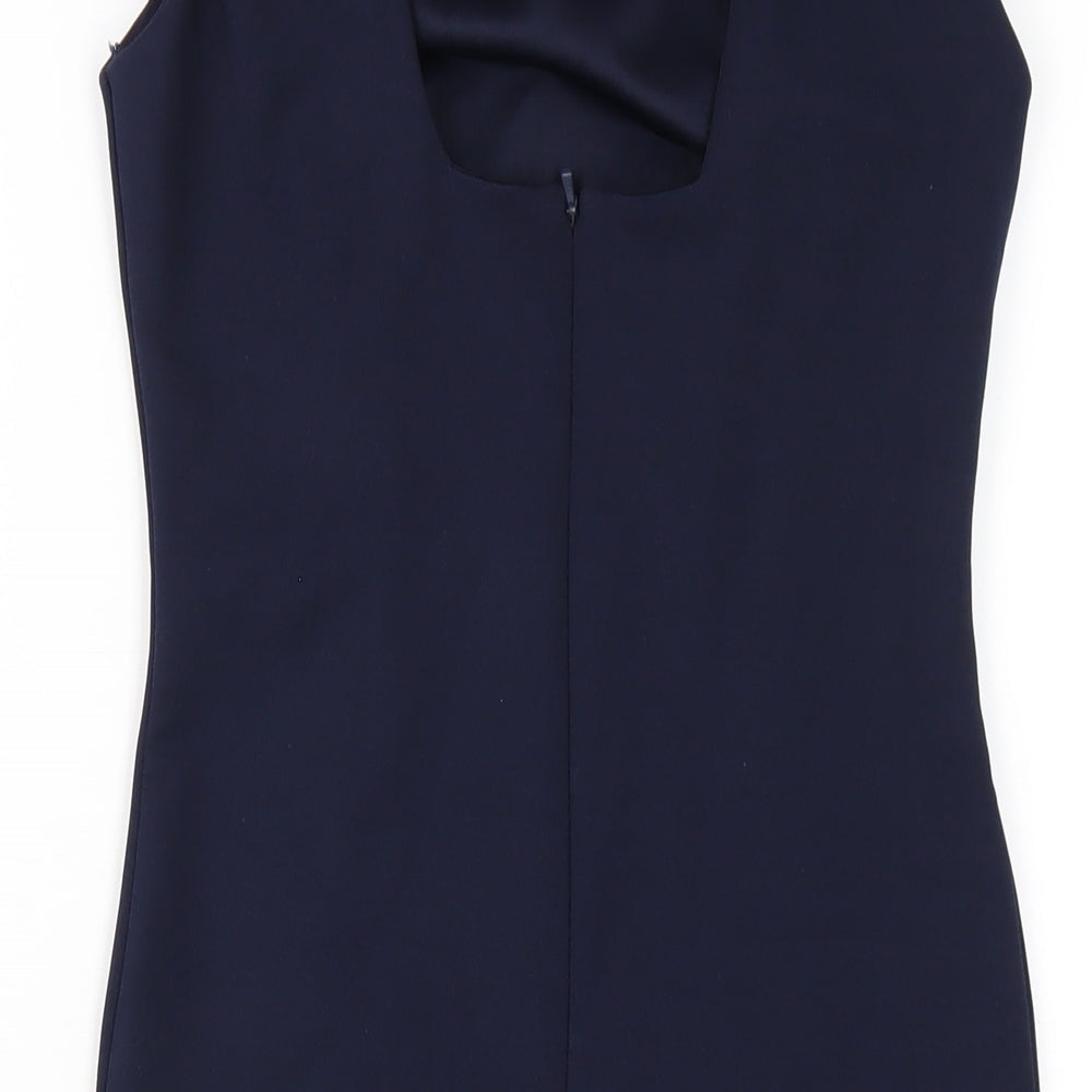 Miss Selfridge Womens Blue Polyester Bodycon Size 8 Round Neck Zip
