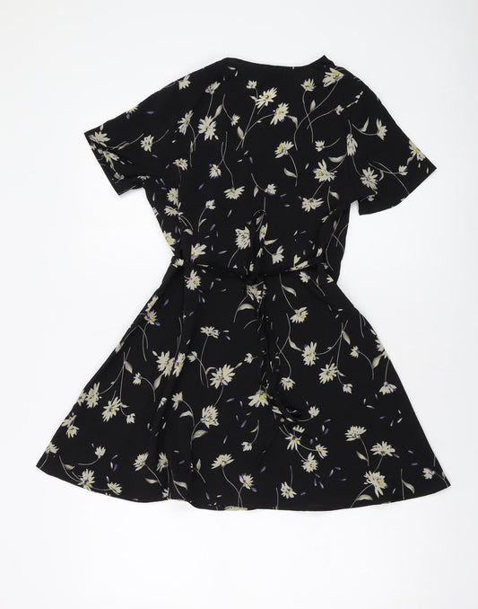 Boohoo Womens Black Polyester Wrap Dress Size 4 V-Neck Tie