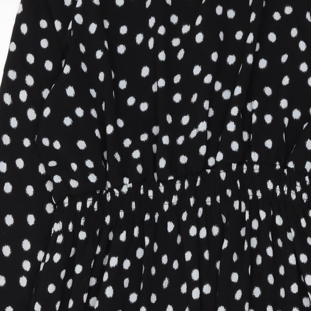JoJo Maman Bébé Womens Black Polka Dot Polyester A-Line Size M V-Neck Pullover