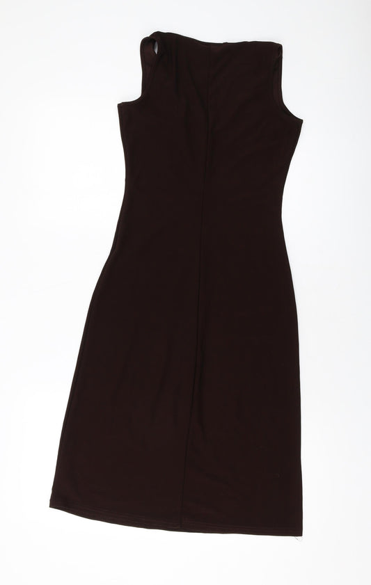 Hennes Womens Brown Polyester A-Line Size S V-Neck Pullover