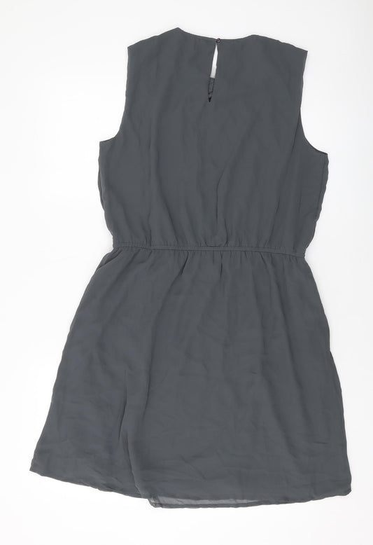 Only Womens Grey Polyester A-Line Size 14 Round Neck Button