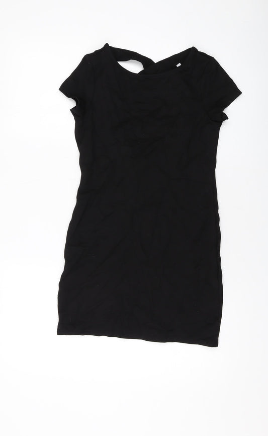 Additional front view of Red Herring women’s black viscose mini, size UK 8, round neck pullover