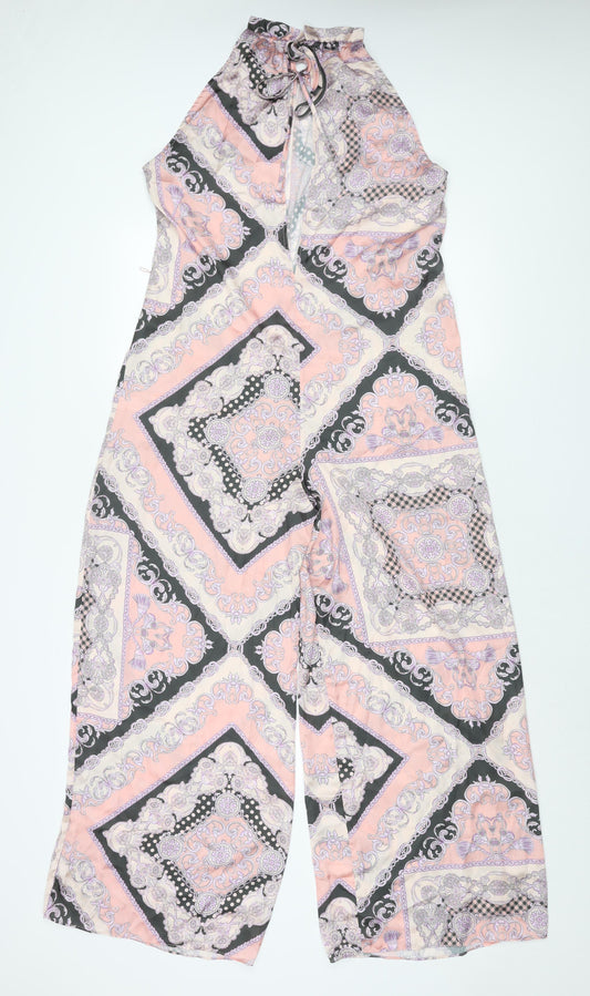 River Island Womens Pink Geometric Polyester Jumpsuit One-Piece Size 8 L28 in Tie - Frill