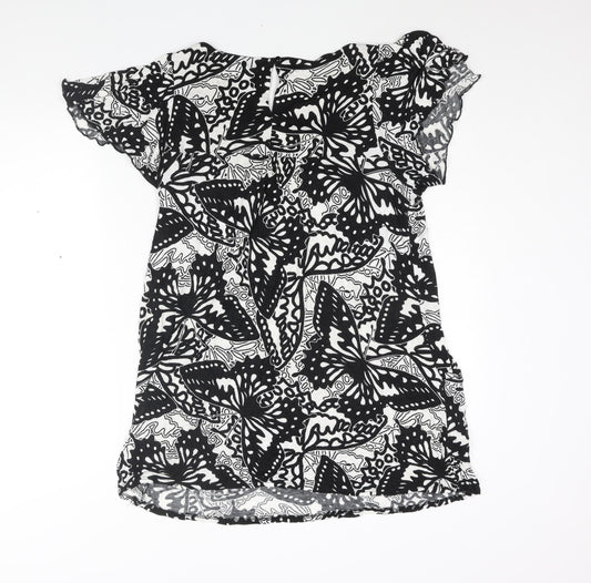 Evans Womens Black Geometric Viscose Tunic Blouse Size 16 Scoop Neck