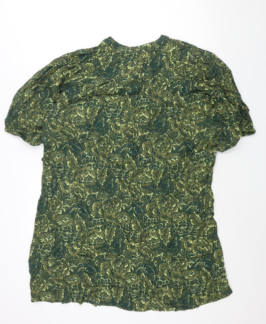NEXT Womens Green Floral Viscose Shift Size 16 Round Neck Button