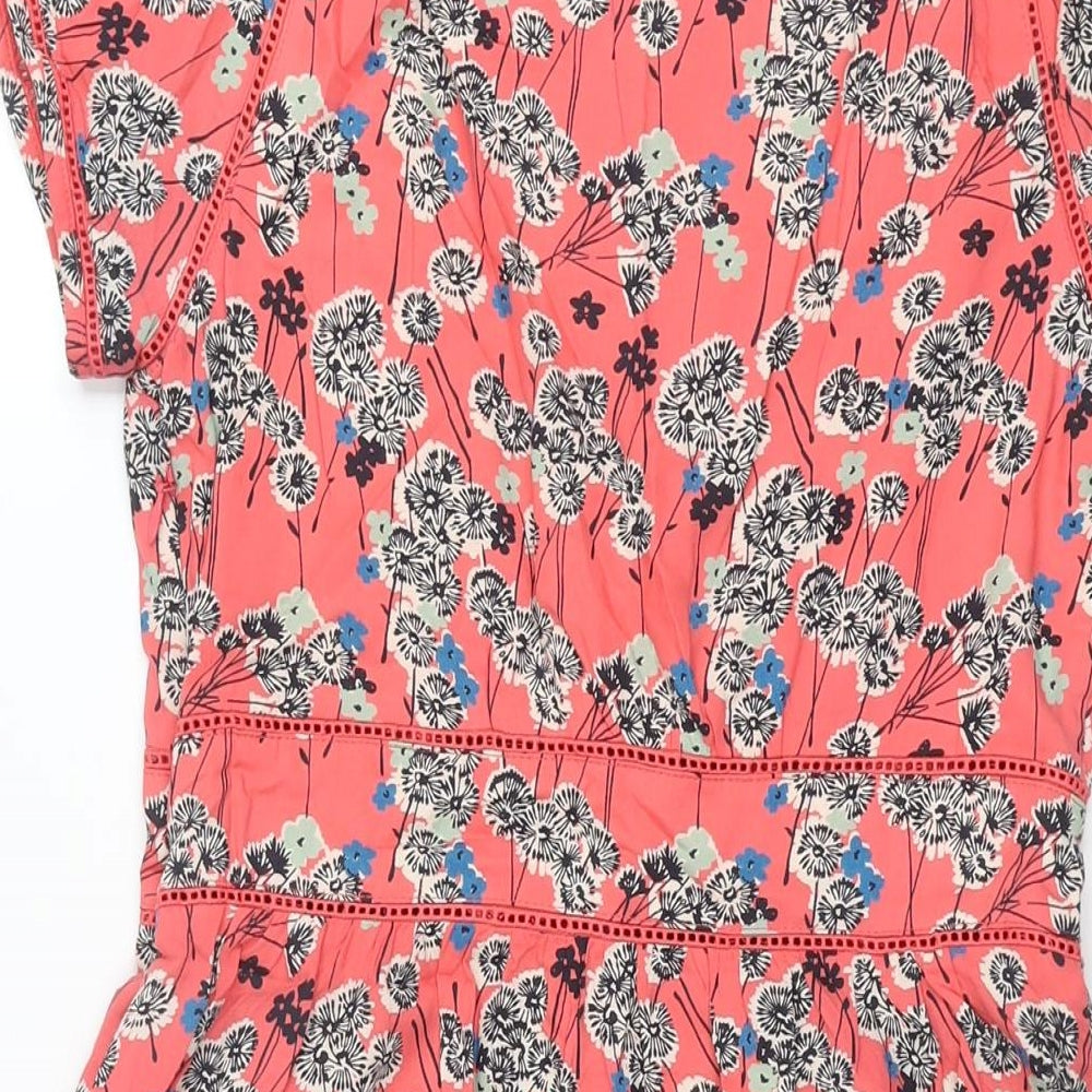 Monsoon Womens Pink Floral Viscose A-Line Size 10 Round Neck Zip