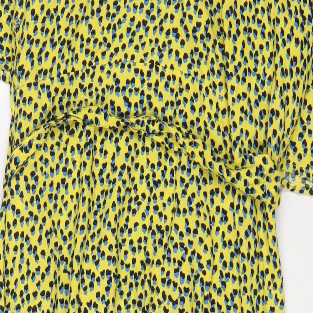 NEXT Womens Yellow Geometric Viscose Wrap Dress Size 16 V-Neck Tie