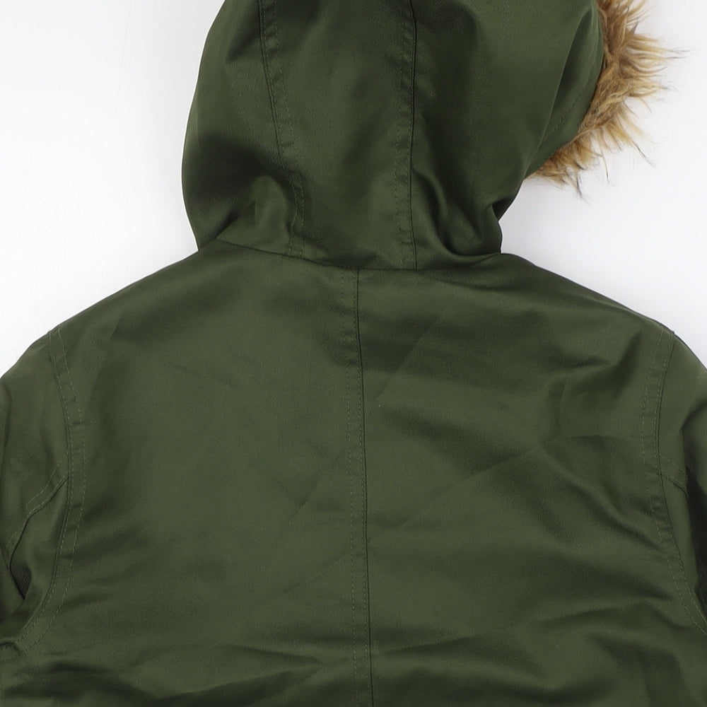 Brand and care label for Gap boys’ green overcoat coat, size S, zip