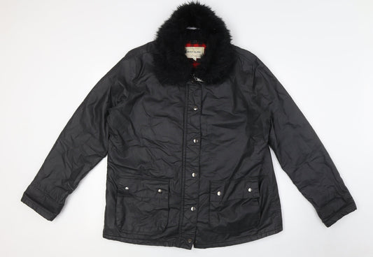 River Island Womens Black Jacket Size 14 Zip - Faux Fur Detachable Collar
