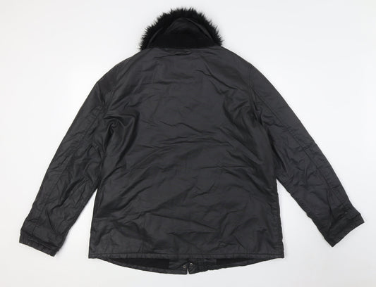 River Island Womens Black Jacket Size 14 Zip - Faux Fur Detachable Collar