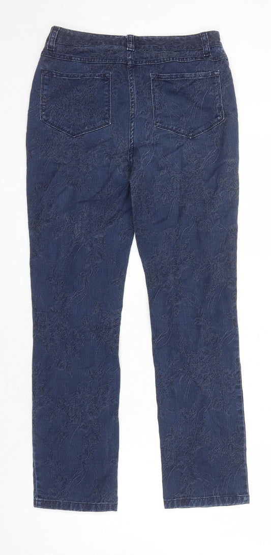 M&S Womens Blue Cotton Straight Jeans Size 8 L25 in Regular