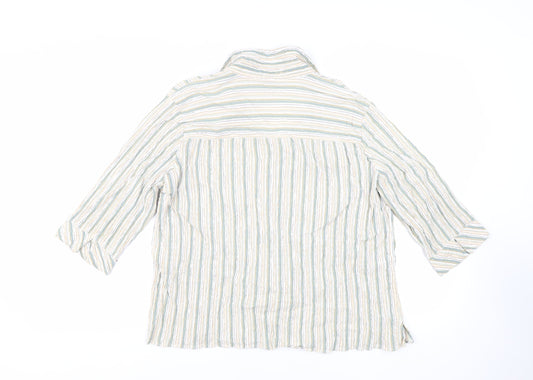 EWM Womens Green Striped Cotton Basic Button-Up Size 22 Collared