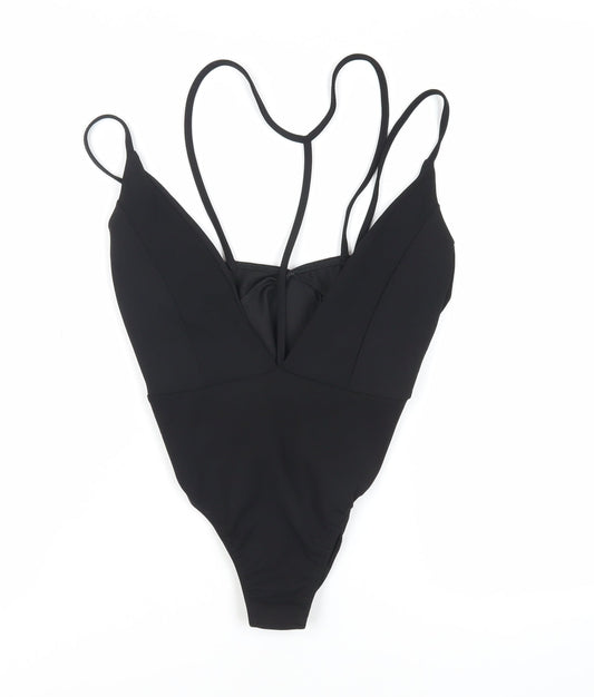 Additional front view of Missguided women’s black polyester bodysuit one-piece, size UK 10, snap - strappy