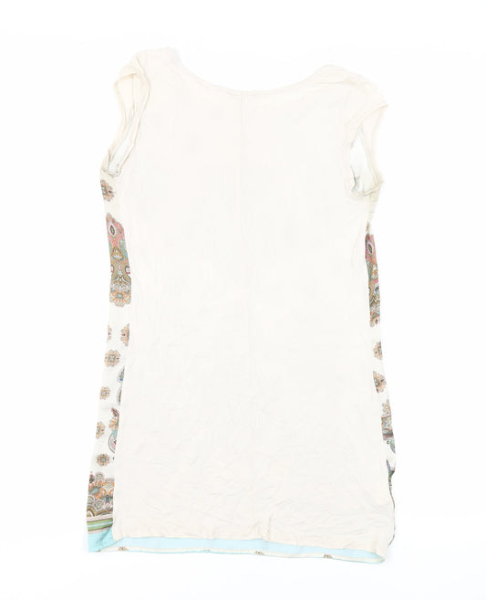 Promod Womens Ivory Paisley Polyester Basic Blouse Size S Round Neck