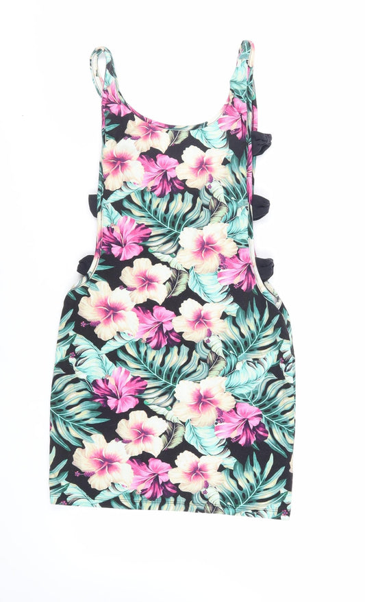ASOS Womens Multicoloured Floral Cotton Bodycon Size 8 Round Neck Pullover - Bow Detail