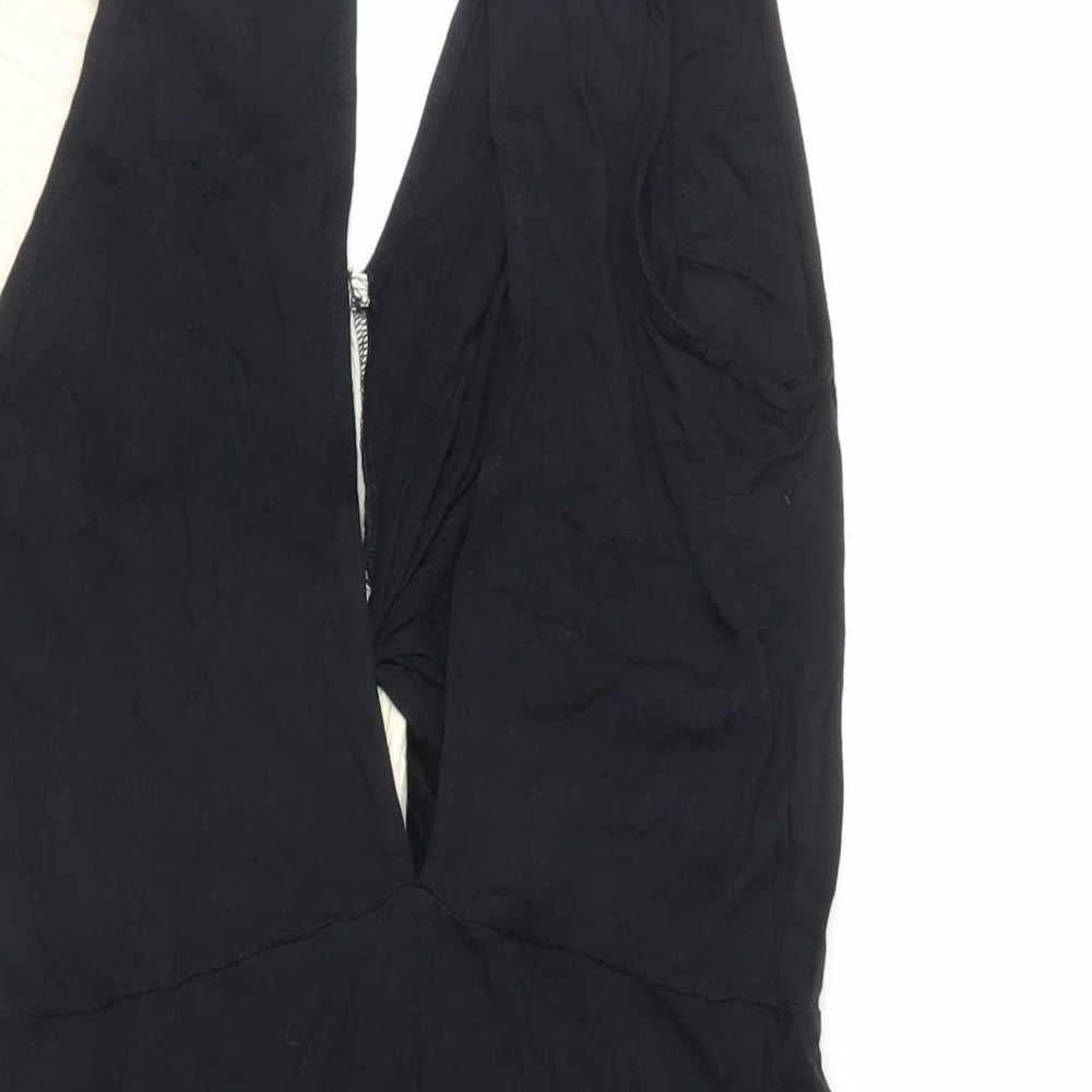 ASOS Womens Black Colourblock Viscose Bodycon Size 10 V-Neck Button - Cut Out Back Detail