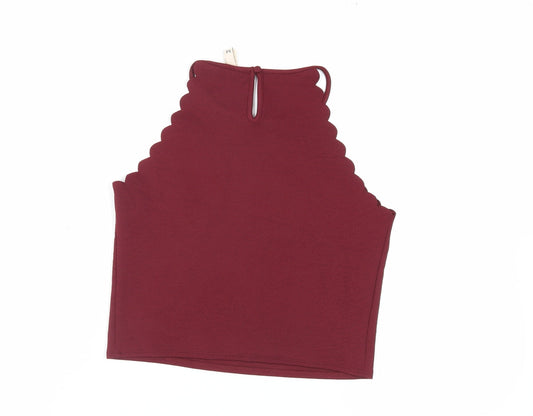 Divided by H&M Womens Red Polyester Cropped Tank Size M Round Neck - Scallop Edge