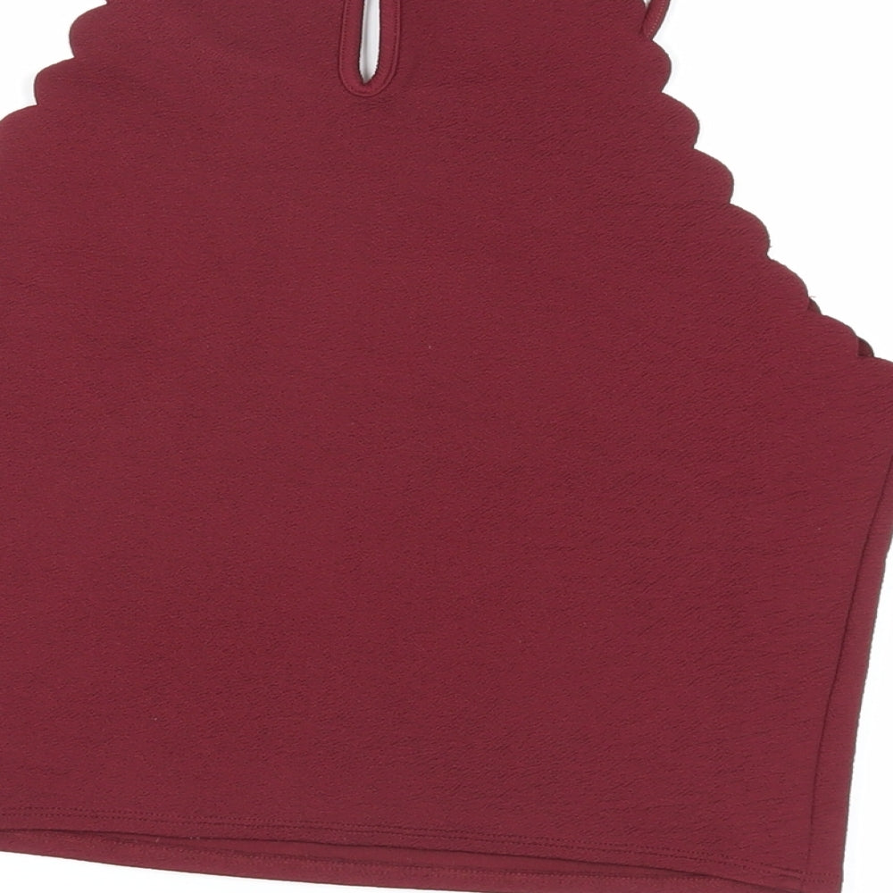 Divided by H&M Womens Red Polyester Cropped Tank Size M Round Neck - Scallop Edge