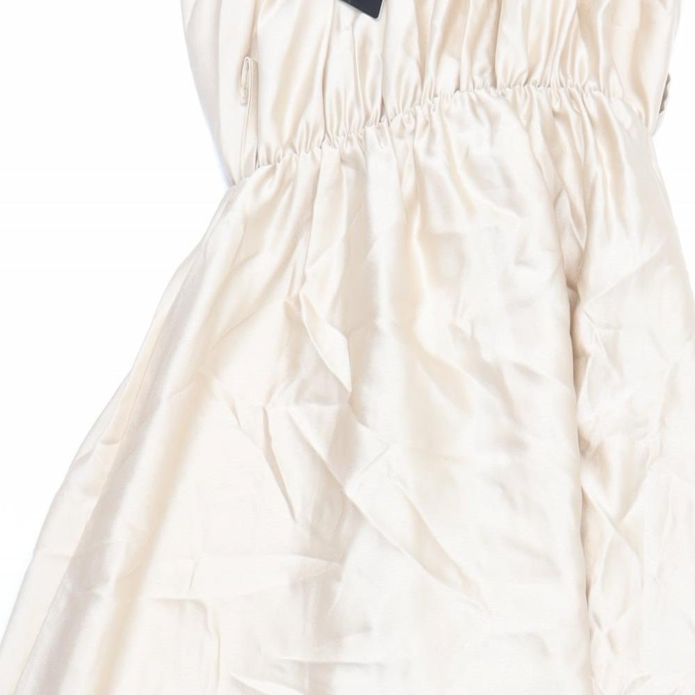 Boohoo Womens Beige Polyester Slip Dress Size 10 V-Neck - Elasticated Waist